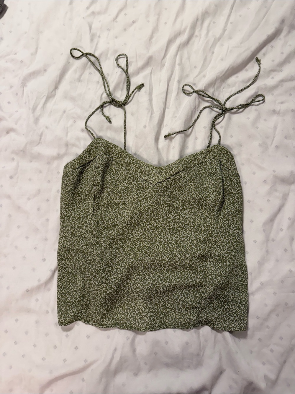 Abercrombie & Fitch Olive Green Floral Tie-Strap Tank Top